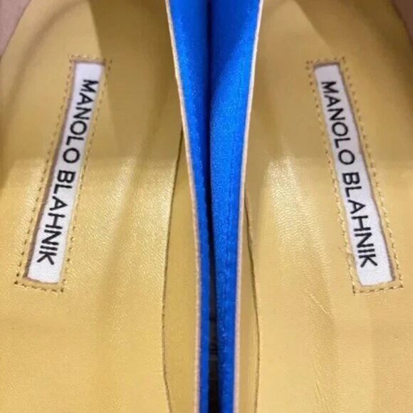 Manolo Blahnik Hangisi Blue Satin Flat - Picture 4 of 6
